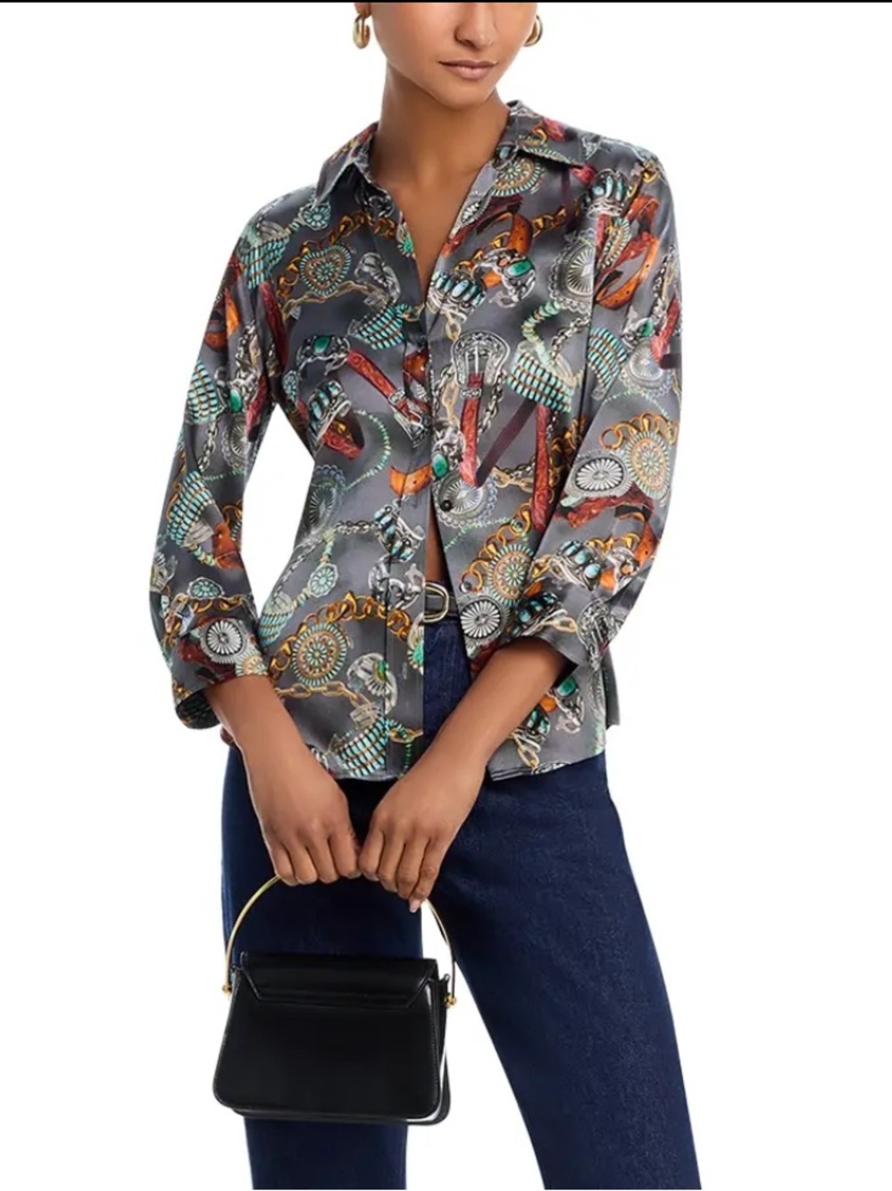 L’AGENCE Dani Silk Blouse in Western Belt Print